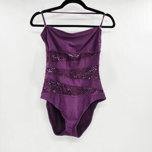 Mossimo Dark Purple Halter Neck Crotchet Insert One Piece Swimsuit Womens Size S